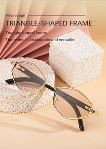 Detailed view of polygon metal frame sunglasses with 8898 model engraving and CE mark