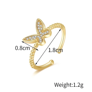 Minimalist gold plated butterfly spinning ring with micro-set zircon and 1.8cm inner diameter