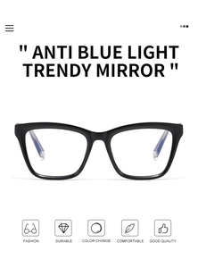 Dettaglio montatura quadrata nera con lenti anti-luce blu e cerniere a molla resistenti