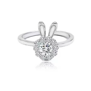 Cute silver rabbit ring featuring a sparkling round zircon and micro-pave animal ears