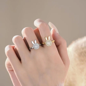 Chic rabbit ear rings set with sparkling zircons in gold and silver plating