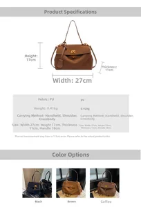 Spécifications de taille et dimensions détaillées pour le sac à main rétro en similicuir