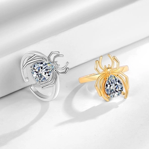 18k gold and silver spider open rings featuring pear-shaped crystal accents for women