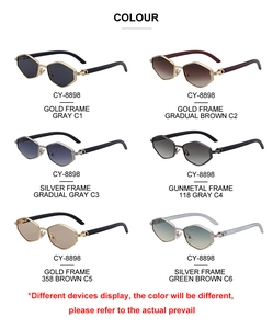 Detailed grid showing six color options for the polygonal metal frame sunglasses