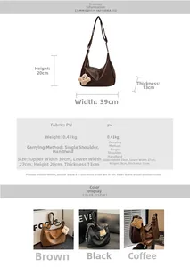Detailed dimensions and color options for large vintage PU leather tote bag with bear charm