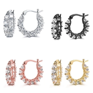 Copper Hoop Earrings With Clear Cubic Zirconia U-Shaped Elegant Hinge Closure Huggie Style Jewelry For Women Fashion
