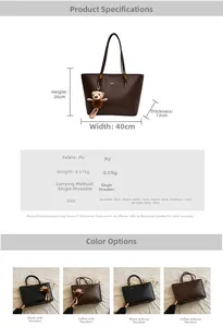 Detailed size specifications for the vintage brown PU leather tote bag and accessories