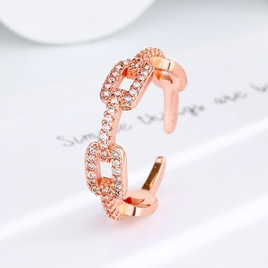 Rose gold chain ring with sparkling cubic zirconia pavé and adjustable open band design