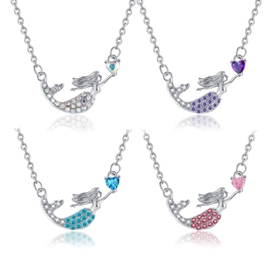 Mermaid Herz Anhänger Halskette Kupfer Zirkon Strass Romantische Ozean Prinzessin Stil Modeschmuck Für Frauen Mädchen