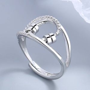 Silver bead spinning ring with adjustable open band for anxiety and stress relief
