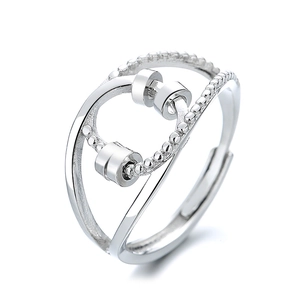 Silver bead anxiety ring with multi-layer crossing bands and adjustable open design