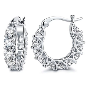 Elegant silver U-shaped hoop earrings featuring brilliant pavé-set round cubic zirconia