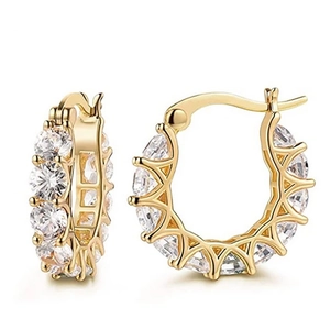 Elegant gold U-shaped hoop earrings featuring full circle of cubic zirconia accents