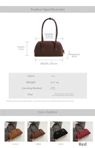 Detailed size chart and color selection for vintage suede Boston shoulder handbag