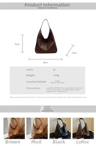 Detailed size chart showing dimensions for large and small PU tote bags in centimeters