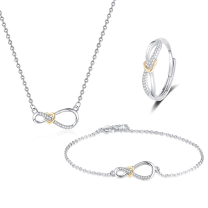 Infinity Heart Copper Plated Sparkling Cubic Zirconia Necklace Bracelet And Adjustable Ring For Women Romantic Style