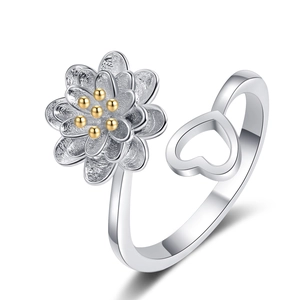 Sunflower Heart Rotating Ring Copper Adjustable Electroplated Stress Relief Fashion Jewelry For Women