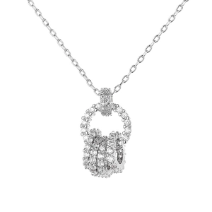 Elegant silver interlocking circles necklace with shimmering cubic zirconia crystals