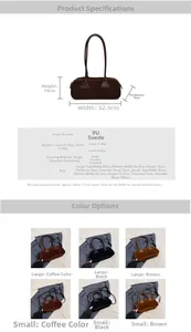 Size chart and technical specifications for retro frosted PU bowling bags in various colors