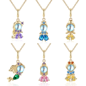 Collana Con Ciondolo Principessa Sirena In Rame Placcato Oro Con Zirconia Cubica Colorata E Pietra Di Luna Sintetica Gioielli