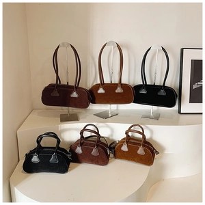 Classic Boston shoulder bags and handbags in coffee, camel, and black suede leather