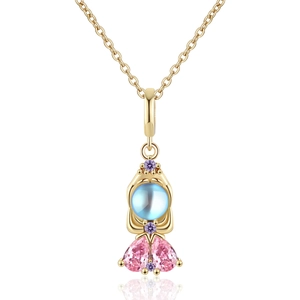 Elegante collana dorata con gemma blu e pietre rosa a goccia in stile sirena chic