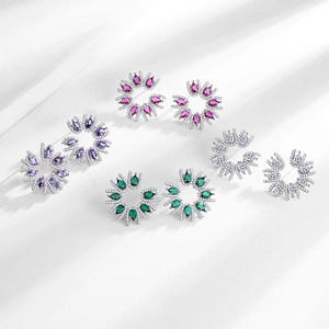 Minimalist sparkling crystal flower stud earrings set in four vibrant assorted colors