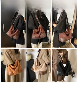 Collage di grandi borse tote vintage in quattro colori con diverse opzioni di styling