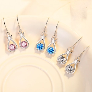 Crown Water Drop Dangle Earrings Copper With Colorful Zircon And 925 Sterling Silver Earring Post For Women Elegant Jewelry
