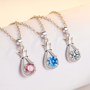 Elegant Crown Teardrop Pendant Necklace Copper Plated Cubic Zirconia Fashion Jewelry For Women