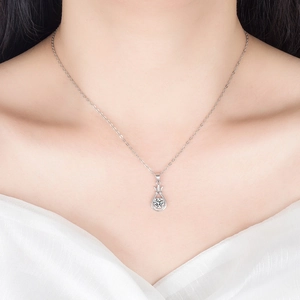 Elegant crown waterdrop pendant necklace with sparkling stone on thin silver chain