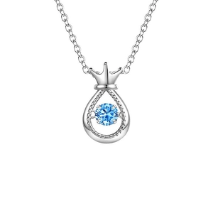 Elegant crown water drop necklace with dancing light blue round zircon in silver finish