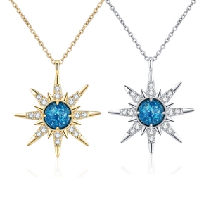 Romantic Starburst Pendant Necklace Blue Starry Stone Zircon Inlaid Copper Jewelry For Women Fashion Elegant Daily Wear