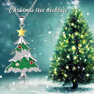 Collier sapin de Noël en émail vert avec pendentif étoile et zircons colorés