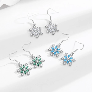 Sparkling snowflake dangle earrings with colorful cubic zirconia and silver metal finish
