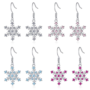 Snowflake Dangle Earrings Copper Cubic Zirconia Winter Christmas Gift Colorful Rhinestone Hexagonal Hooks For Women