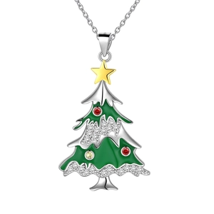 Collier Pendentif Sapin De Noël Émail Vert Zircon Coloré Bijoux De Fête Cadeau Pour Femme