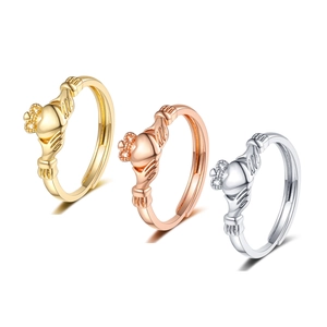 Claddagh Ring For Women Copper Heart Crown Hands Design Fashion Open Adjustable Finger Jewelry Elegant Luxury Style