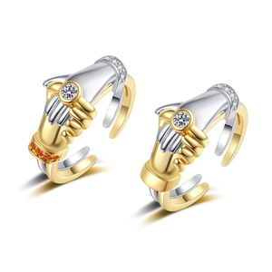 Creative Hands Hugging Adjustable Open Ring Copper Zirconia Two Tone Gold Silver Unique Jewelry For Women Couples