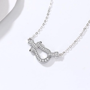 Silver horseshoe pendant necklace with micro-paved cubic zirconia for women