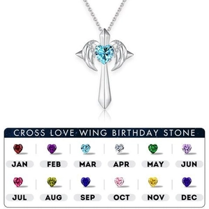 Collier Pendentif Croix Aile d'Ange Cuivre Avec Pierre de Naissance en Forme de Cœur Zircone Bijoux Élégants Pour Femmes