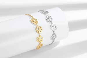 Bracelets patte de chat réglables en or et argent avec breloques ajourées