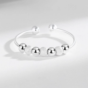 925 Sterling Silver Anxiety Ring Rotatable Beads Matte Polished Adjustable Open Finger Band Fashion Jewelry For Women