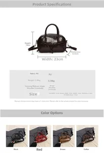 Detailed view of Boston handbag dimensions and multi-color PU leather selection