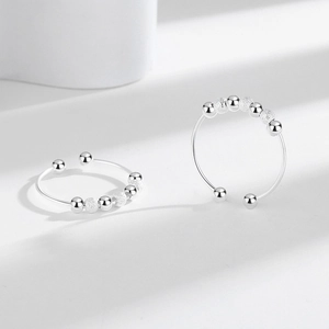 Set of two S925 sterling silver spinning anxiety rings with frosted beads for women