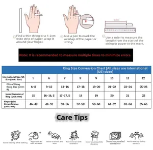 Comprehensive ring size guide chart with measurement instructions and maintenance tips