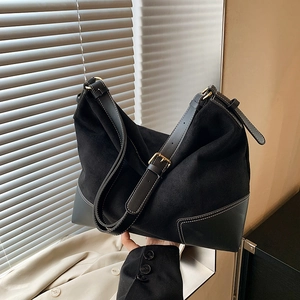 Borsa tote hobo vintage in pelle scamosciata nera per ufficio e stile casual