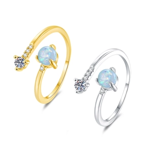 Minimalistischer Kupfer Offener Ring Damen Synthetischer Opal Und Zirkonia Mode Verstellbarer Fingerschmuck