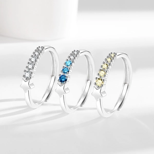 Three-piece star zircon open rings in silver adjustable stackable set for women