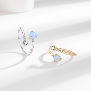Mode minimalistische Opal und Zirkon offene Ringe in Gold und Silber verstellbar